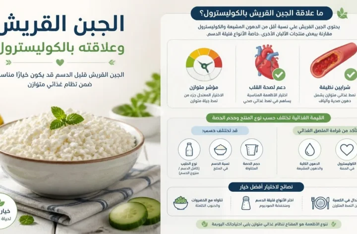 انفوجرافيك يوضح العلاقة بين الجبن القريش والكوليسترول وفوائده لصحة القلب والشرايين