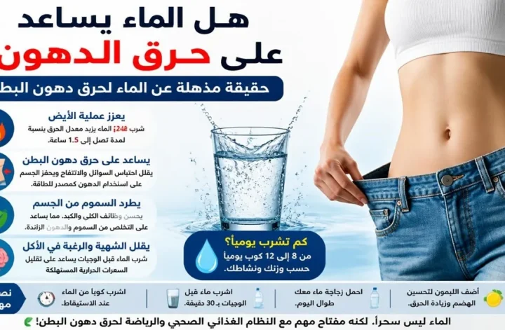 هل الماء يساعد على حرق الدهون - إنفوجرافيك الماء لحرق دهون البطن