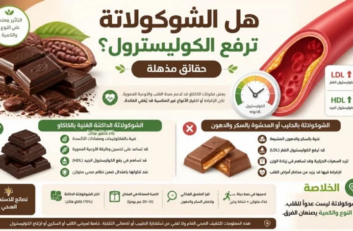 هل الشوكولاته ترفع الكوليسترول - إنفوجرافيك يوضح تأثير الشوكولاتة الداكنة والحليبية على الدهون