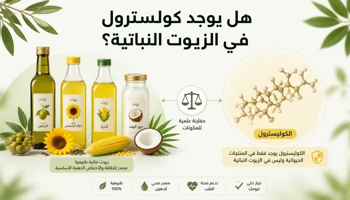 هل يوجد كوليسترول في الزيوت النباتية مثل زيت الزيتون ودوار الشمس والذرة؟
